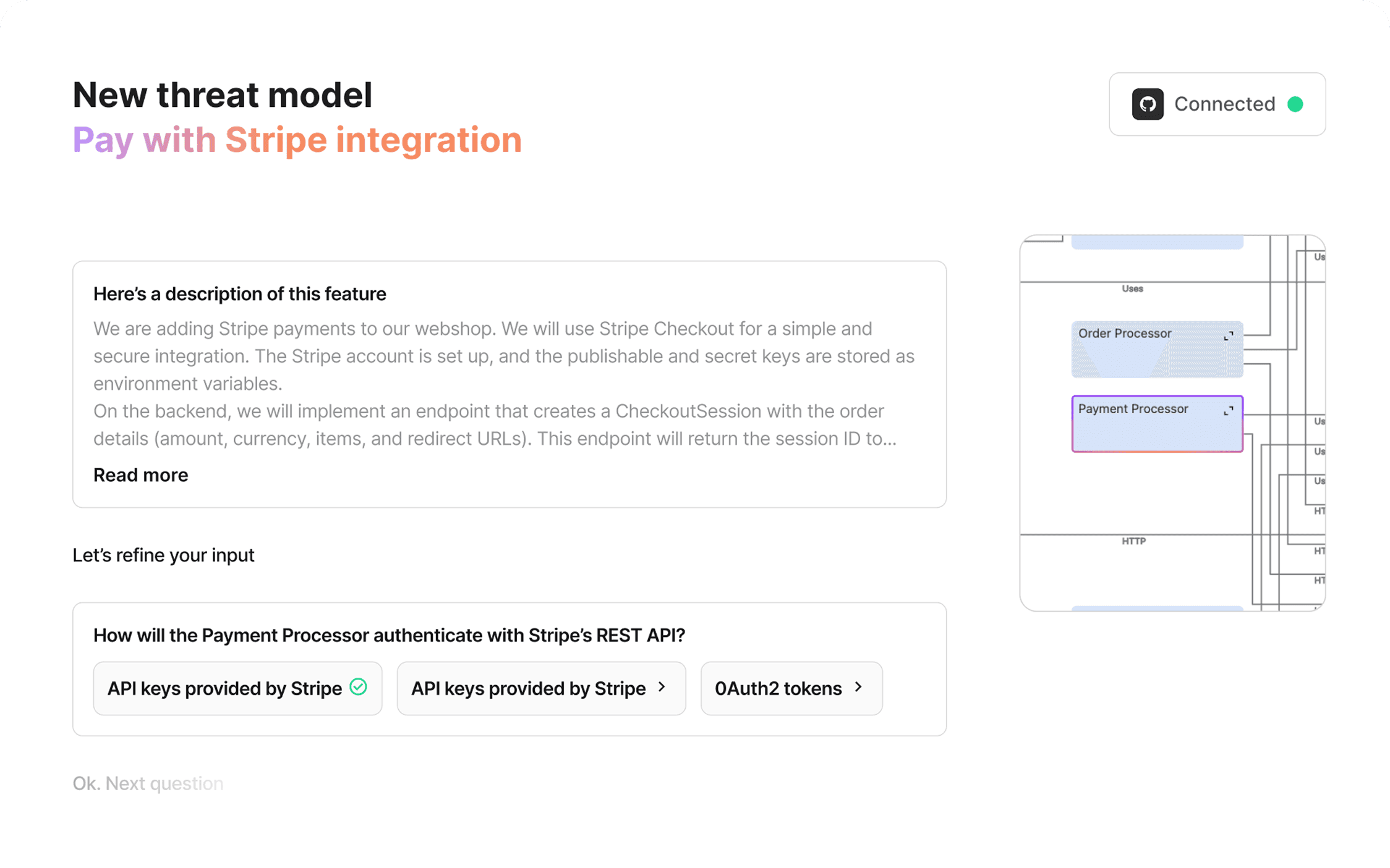 Screenshot showing an example of security requirement outputs
